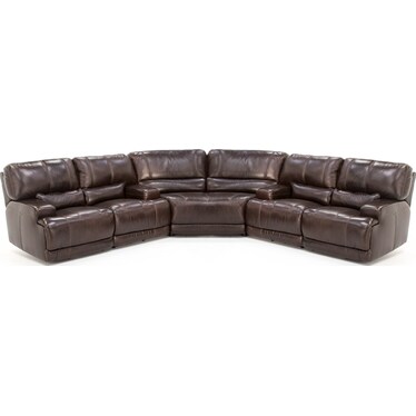 Placier 3-Pc. Leather Power Reclining Sectional w/2 Loveseats in Coffee