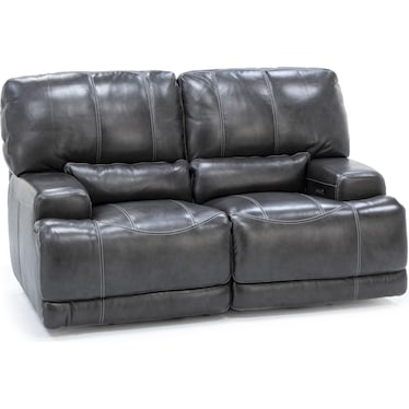 Placier Leather Power Headrest Reclining Loveseat in Charcoal