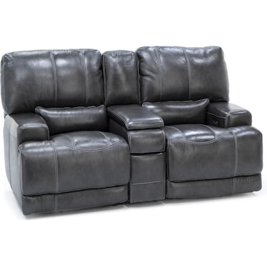 Placier Leather Power Headrest Reclining Console Loveseat