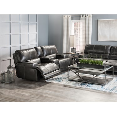 Placier Leather Power Reclining Console Loveseat