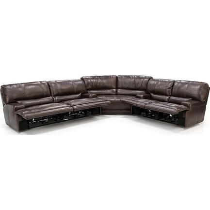 Placier 3-Pc. Leather Power Headrest Reclining Sectional w/Sofa and Loveseat in Coffee