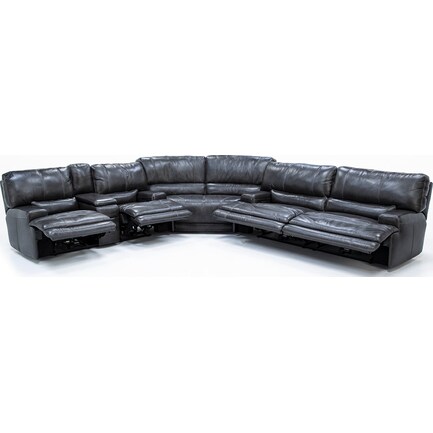 Placier 3-Pc. Leather Power Headrest Reclining Sectional w/ Sofa and Console Loveseat in Charcoal