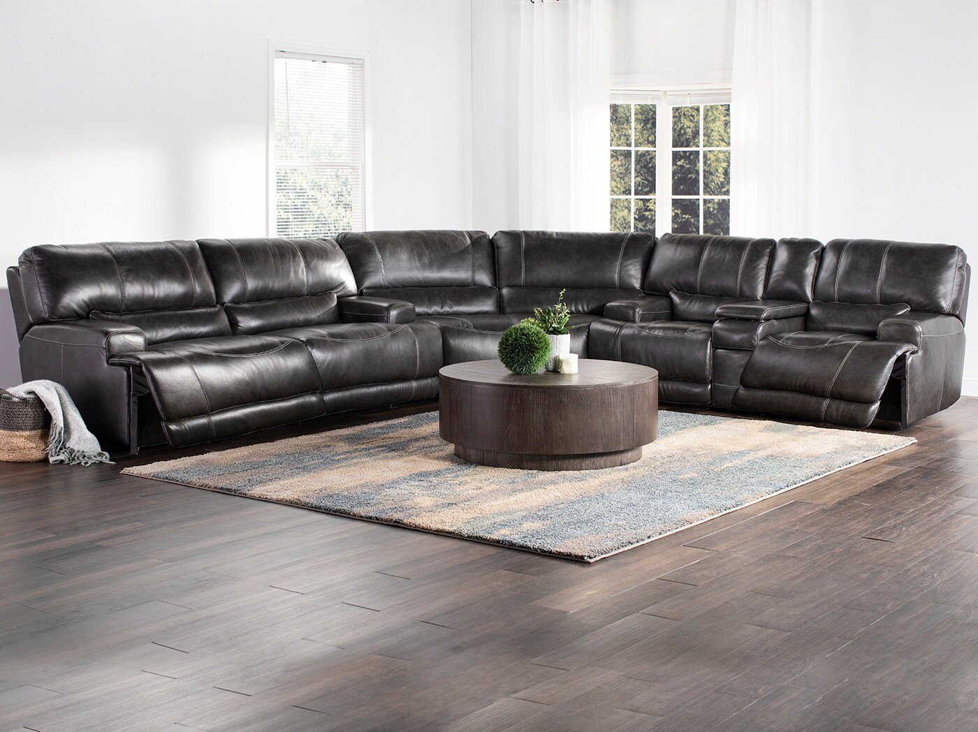 genuine leather power reclining sectional