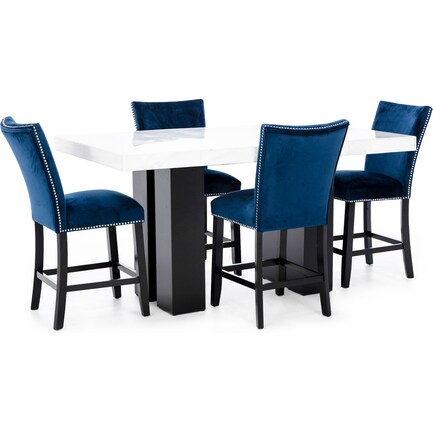 Beverly 5-Pc. Counter Dining Set W/Blue Chairs