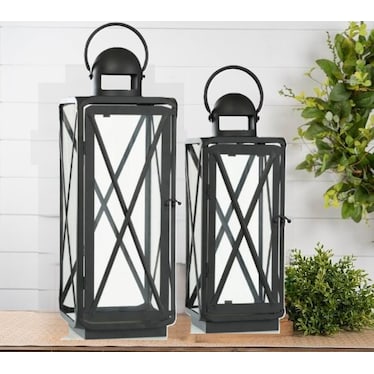 Set of 2 Black Lanterns 8"W x 22"H