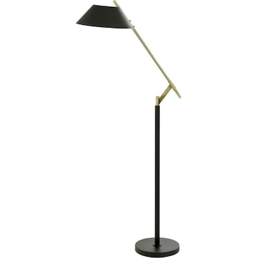 Matte Black and Brass Finished Angled Metal Floor Lamp 60"H