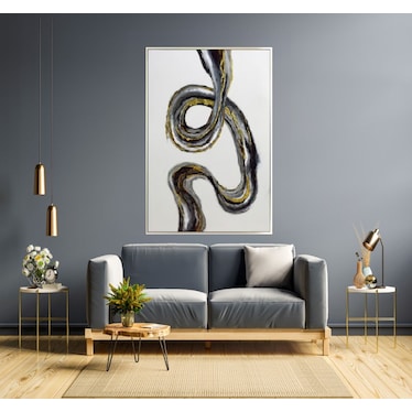 Black and Gold Swirl Abstract Canvas Art 54"W x 84"H