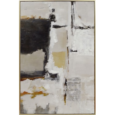 Black, White, and Gold Abstract Framed Painting 49"W x 74"H