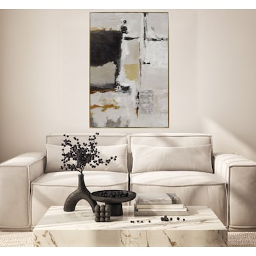 Black, White, and Gold Abstract Framed Painting 49"W x 74"H
