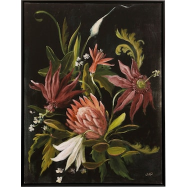 Black and Rose Floral I Framed Canvas Art 30"W x 40"H