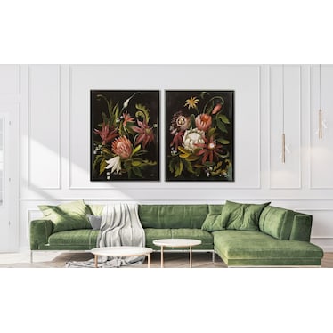 Black and Rose Floral I Framed Canvas Art 30"W x 40"H