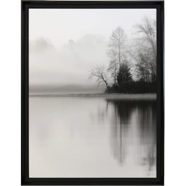 Black and White Foggy Lake Framed Print Under Glass 38.5"W x 50.5"H