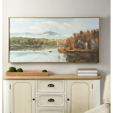 Fall Trees By The Lake Framed Canvas 48"W x 24"H