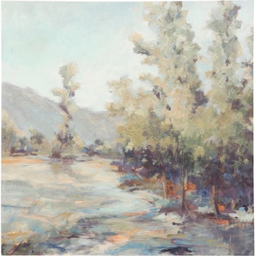Tree Line On Lake Hand Embellished Canvas 40"W x 40"H
