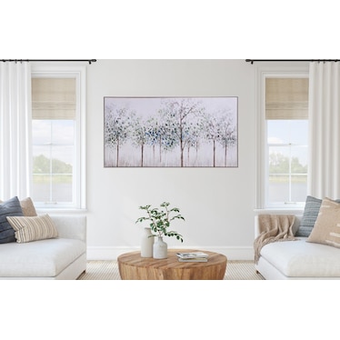 Blue, Green, and Cream Spring Trees Framed Canvas 29"W x 56"H