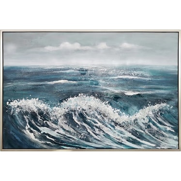 Blue Waves Hand Embellished Framed Canvas Art 62"W x 42"H