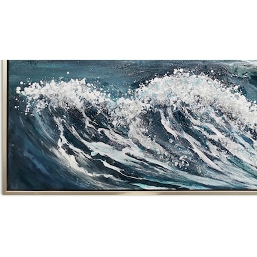 Blue Waves Hand Embellished Framed Canvas Art 62"W x 42"H