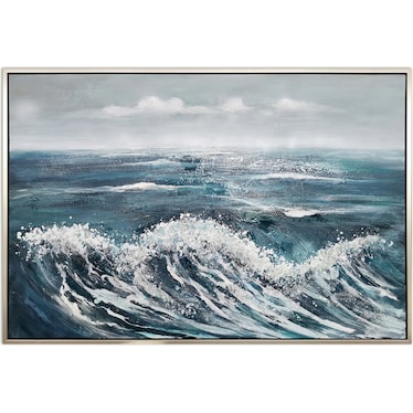Blue Waves Hand Embellished Framed Canvas Art 62"W x 42"H