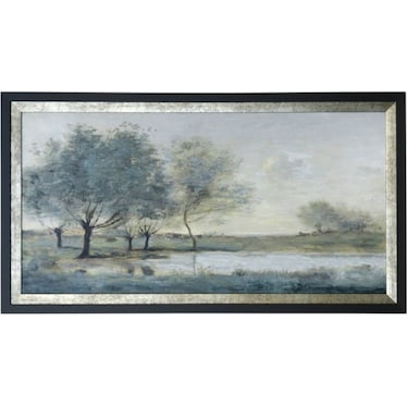 Blue and Green Trees By Water Framed Print 53.5"W x 29.5"H