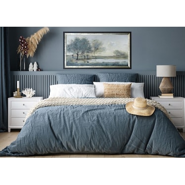 Blue and Green Trees By Water Framed Print 53.5"W x 29.5"H