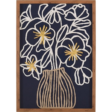 Blue Floral I Framed Textile 20x28"H