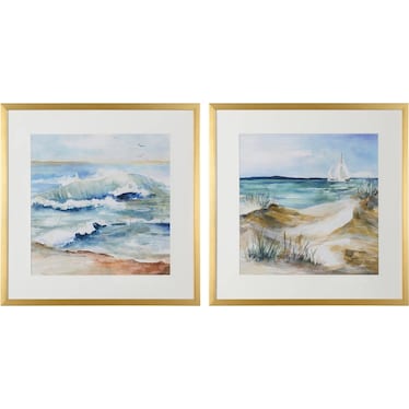 Set of 2 Coastal Framed Prints Under Glass 31"W x 32"H