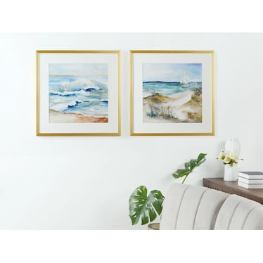 Set of 2 Coastal Framed Prints Under Glass 31"W x 32"H