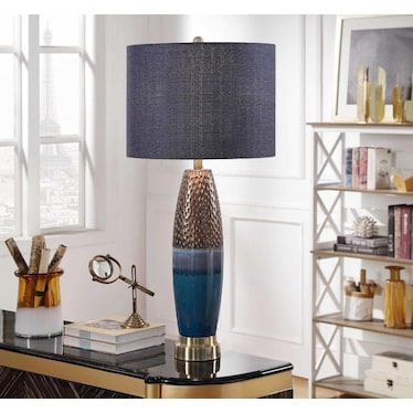 Dimpled Copper and Blue Table Lamp 37"H