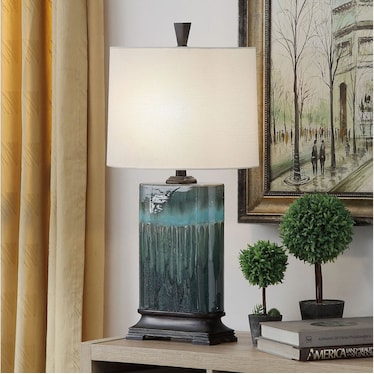 Blue Ceramic Drip Table Lamp 29"H