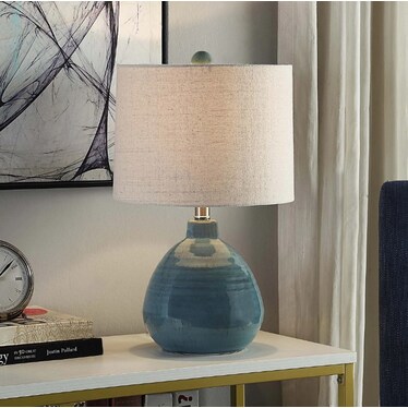Turquoise Round Ceramic Table Lamp 21"H