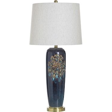 Blue Ceramic Flower Table Lamp 33"H