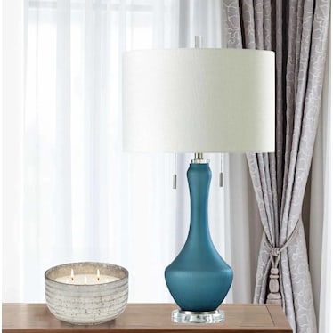 Blue Glass Table Lamp 32"H