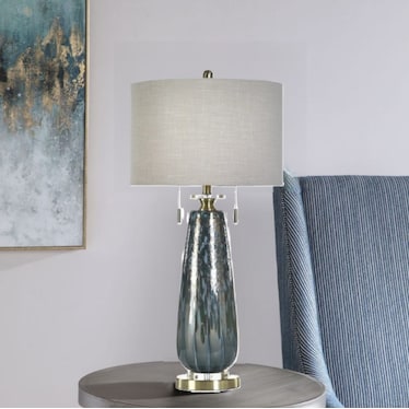 Teal Art Glass Table Lamp 35"H