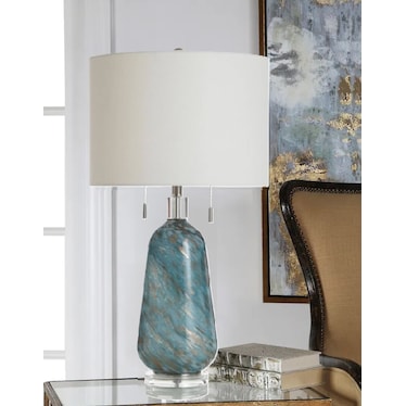 Blue and Gold Art Glass Table Lamp 31"H