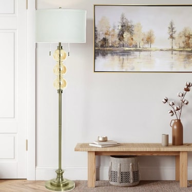 Brass with Glass Balls Floor Lamp 66"H