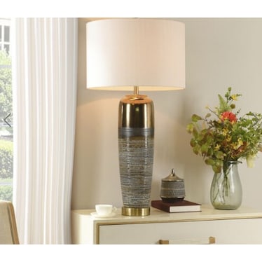 Bronze, White, and Grey Ceramic Table Lamp 40.5"H