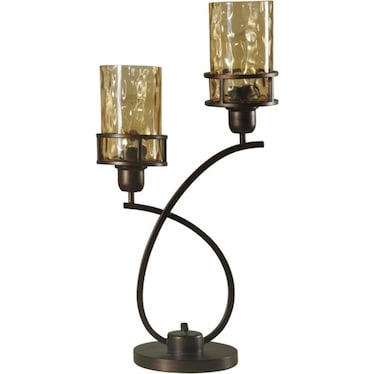 2-Lite Bronze and Smoke Glass Shade Table Lamp With Bulbs 26"H