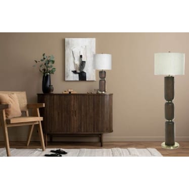 Walnut Finish and Gold Metal Floor Lamp 62"H