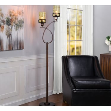 2-Lite Bronze and Smoke Glass Shade Floor Lamp With Edison Bulb 68"H