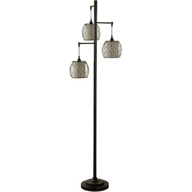 Antique Bronze with Caged Woven Shades 3-Lite Floor Lamp 72"H