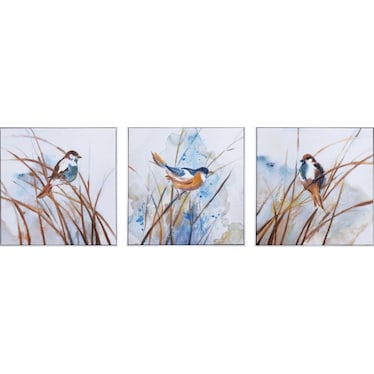 Set of 3 Birds Canvas Paintings 20"W x 20"H