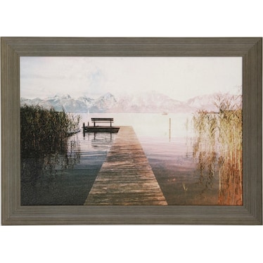 Pier with Mountains Textured Framed Print 42"W x 30"H