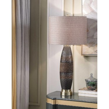 Blue and Copper Ceramic and Steel Table Lamp 37"H