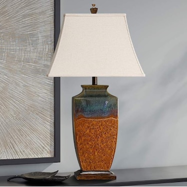 Blue and Rust Ceramic Table Lamp 32"H