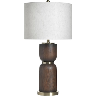 Walnut Finish and Gold Metal Table Lamp 31"H