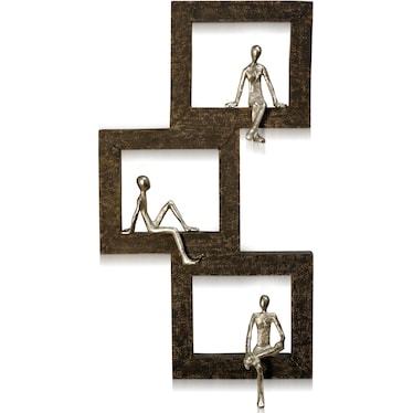 Wood and Metal Brown and Silver Figures In Windows Art 15"W x 27"H