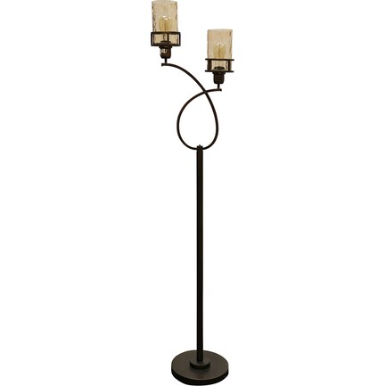 2-Lite Bronze and Smoke Glass Shade Floor Lamp With Edison Bulb 68"H