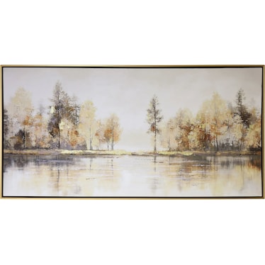 Gold Trees By The Water Framed Canvas 60.5"W x 30.5"H