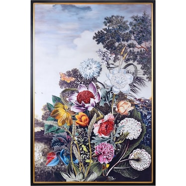 Hand Embellished Floral Framed Canvas Art 50"W x 74"H