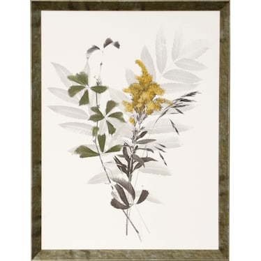 Gold, Green, and Grey Foliage Framed Print 20"W x 26"H